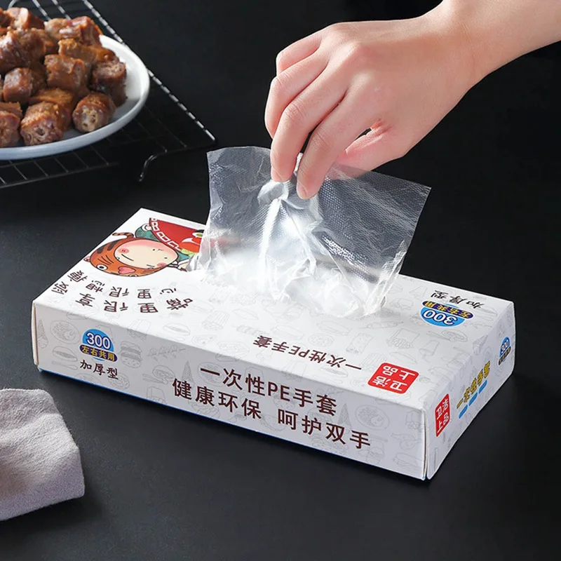 

200/300 Pcs/Box Disposable Food Grade Glove Transparent Thickened Gloves Waterproof For Housework Clean Kitchen Gloves