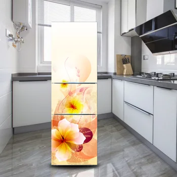

2019 3D Flowers Pattern Fridge Stickers PVC Refrigerator Door Self-adhesive Removable Wall Stickers Home Kitchen DIY Decoration