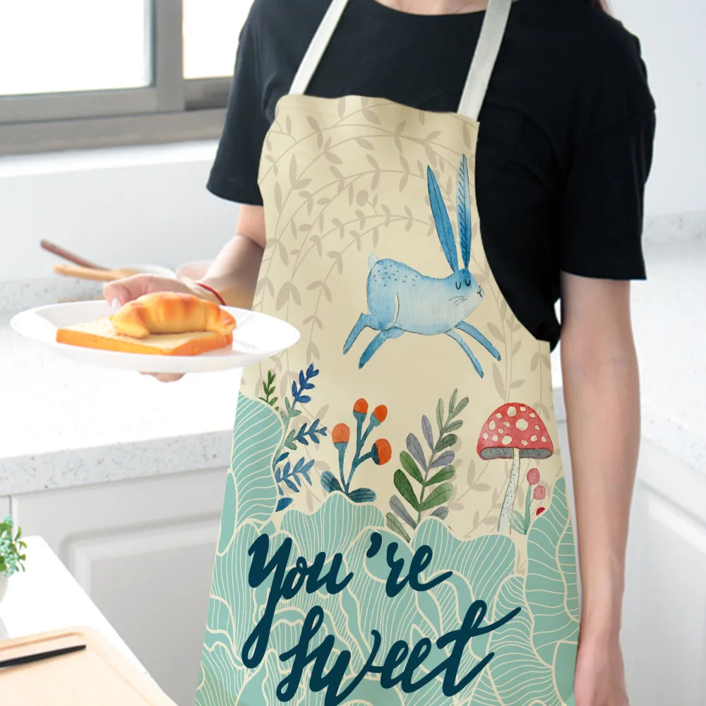 

Cartoon Rabbit Printed Kitchen Apron Cotton Linen Sleeveless man women Chef Cooking Aprons Kitchen Accessories 68*55cm 0004
