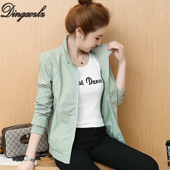 

Dingaozlz Spring Autumn New Women jacket female Casual long-sleeved Coat Zipper outerwear