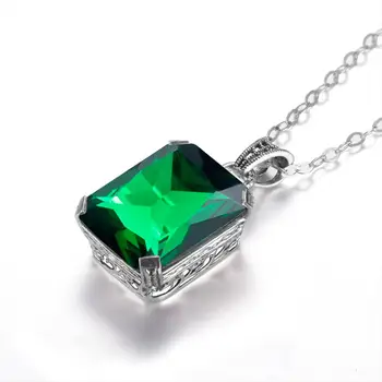 

100% Real 925 Sterling Silver Necklace Pendants Natural Gemstone Emerald Jade Pendant Silver 925 Luxury Fine Jewelry For Women