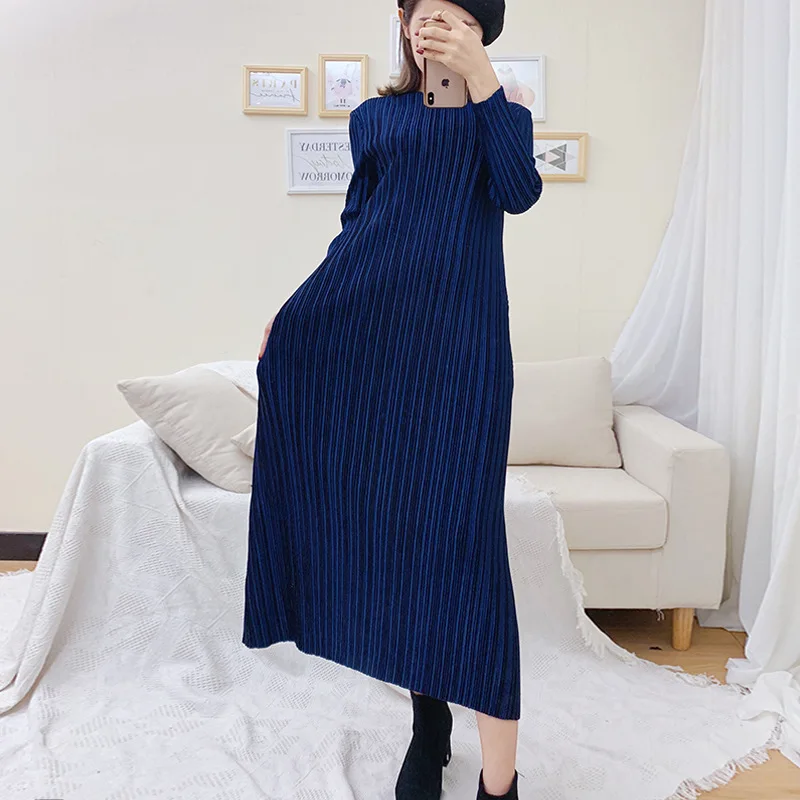 Miyake Плиссированное бархатное платье осень-зима новое свободное плиссированное платье большого размера