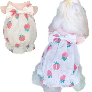 

Strawberry Pet Prom Dresses For Dog Mesh Short Puff Sleeve Bandage Dress Summer White Puppy Cat Bud Skirt For Princess Girl Dogs