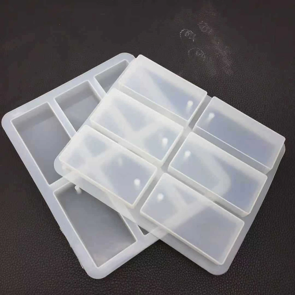 

Diy Crystal Epoxy Mold Mirror with Holes Six Long Rectangular Mold Hand Wax Tablets Handmade Soap Rectangular Cube Pendant Mold
