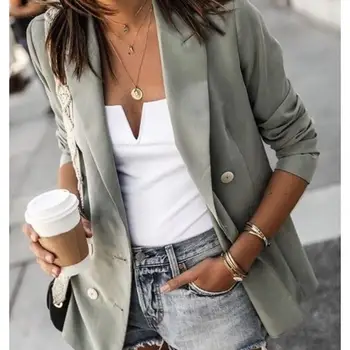 

Solid Color Long-Sleeved Blazer Coat Autumn Winter Turn-Down Collar Jacket Button Small Suit