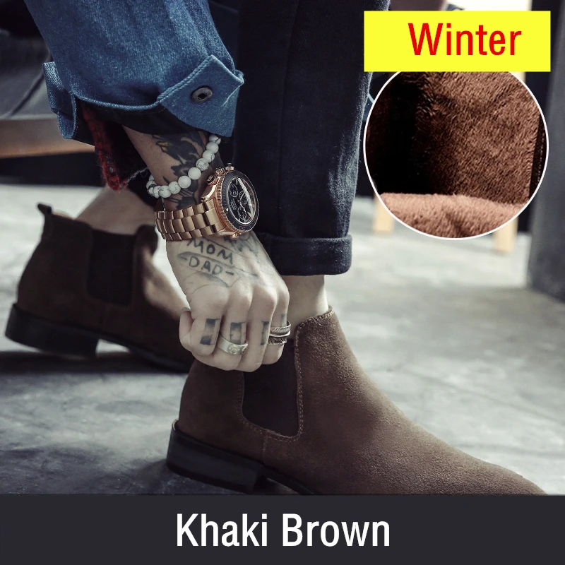 Прямая поставка; мужские Роскошные замшевые ботильоны челси; оригинальные мужские Короткие повседневные ботинки в британском стиле; сезон осень-зима - Цвет: Winter Khaki Brown