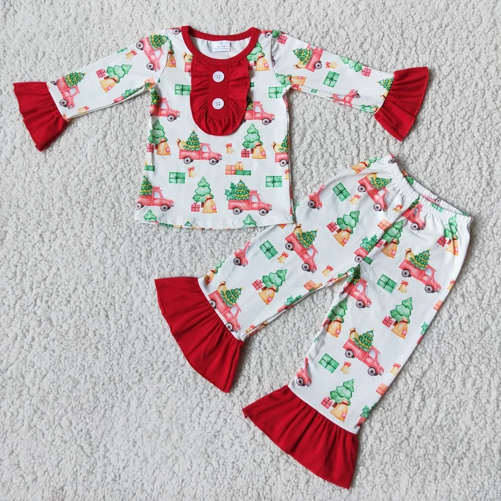 cotton short pajama sets Wholesale Children Baby Girl Boutique Clothes Sleepwear Set Kid Cowboy Cactus Green Shirt Pants Outfit Fall Winter Pajamas elegant pajama sets