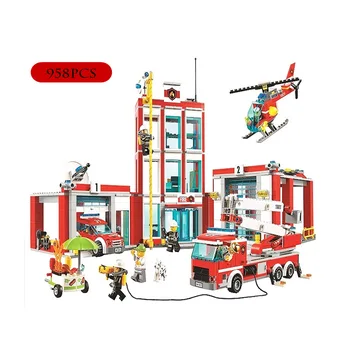 

60110 958pcs Compatible lepining City Series The Fire Station Model Building Block Brick Toy For Boy XMAS Gift 10831