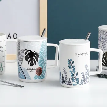 

Brief Ceramic Mug Nordic Creative Coffee Cup with Lid Spoon Large Capacity Household Milk Breakfast Mugs Office Drinking TeaCups