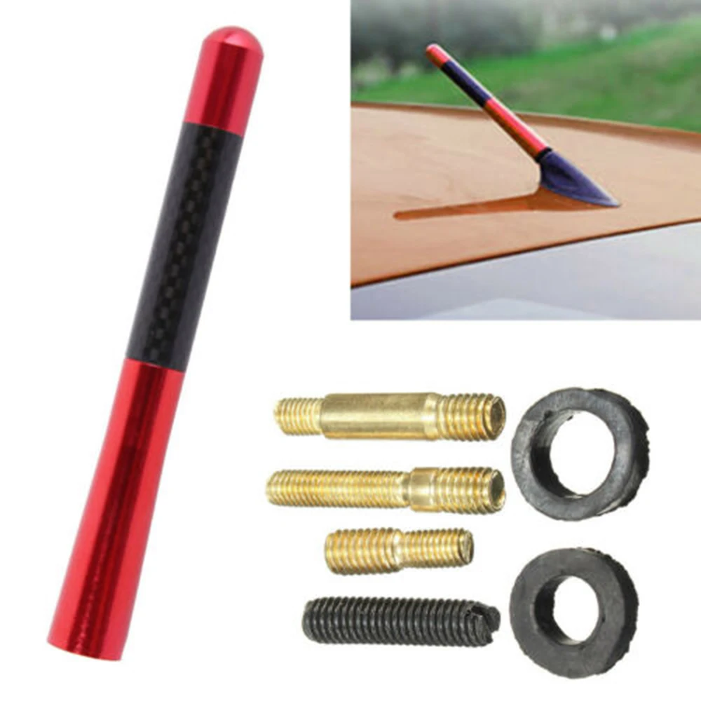 

5 inch Car Antenna Carbon Fiber Radio FM Aerial Red Kit Car Radio Antenna Fits for Universal Car Radio Short Antenna