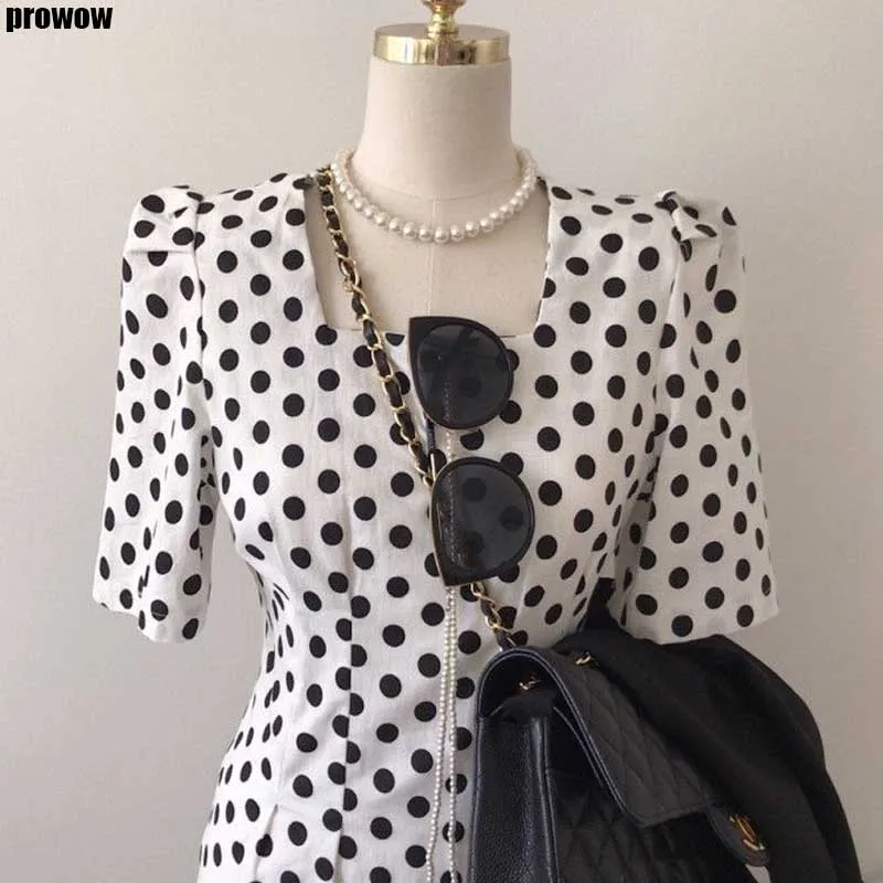 Korean One-Piece Women Polka Dot Dress Summer 2020 New Vintage Square Collar Short Sleeve Dresses Female Casual Office Dress