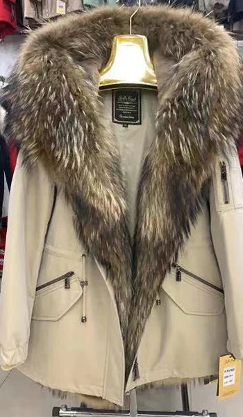 Женская зимняя длинная парка, пальто, куртка с капюшоном, Воротник из енота, съемная меховая подкладка из кролика,, D612A 12-612B - Цвет: 12-GYS18  HZ