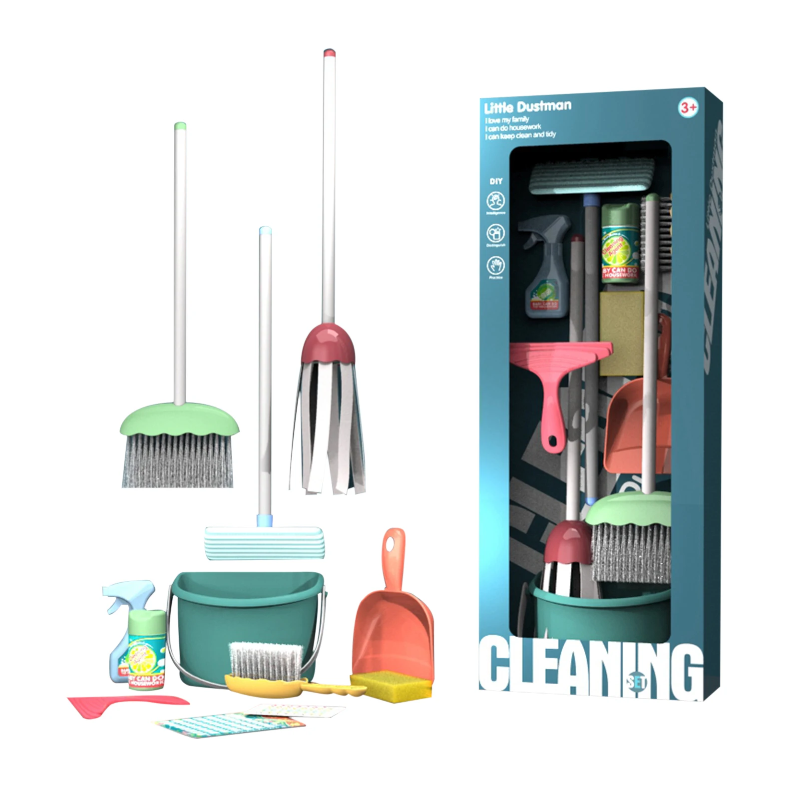 

12Pcs/set Children Pretend Play Simulation Mini Cleaning Tool Furniture Toys Gift For over 3 years old