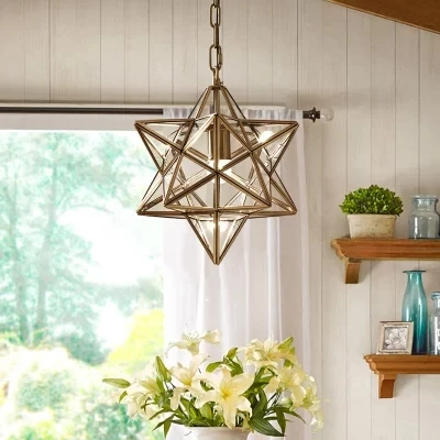 

Nordic Art Star Glass Pendant Lights Art Geometric Retro Bronze Warm Bedroom Study Bars Cafe Aisle Hanging Light Fixtures