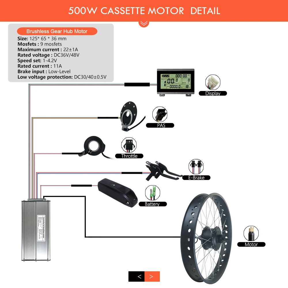 SOMEDAY 36V/48V 500W Snow Bike Electric Bicycle Conversion Kit 20 26 Inch Wheel Rear Cassette Hub Motor for Fat Tire Bike