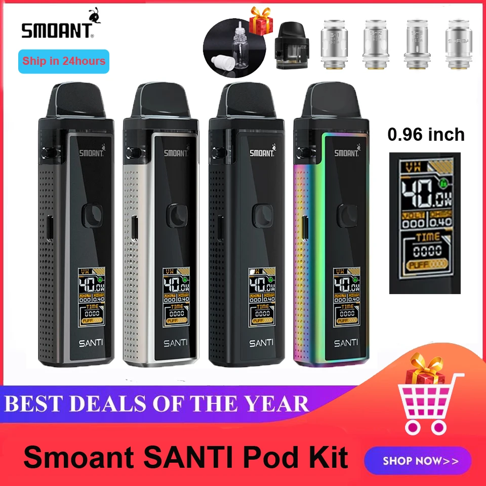 Smoant Santi Pod Kit 40W 1100mAh E-cigarrillo vaporizador con cartucho de 3,5 ML/DL/RDL/MTL SISTEMA DE VAINA bolígrafo Vape Kit del Vinci 22 Kit