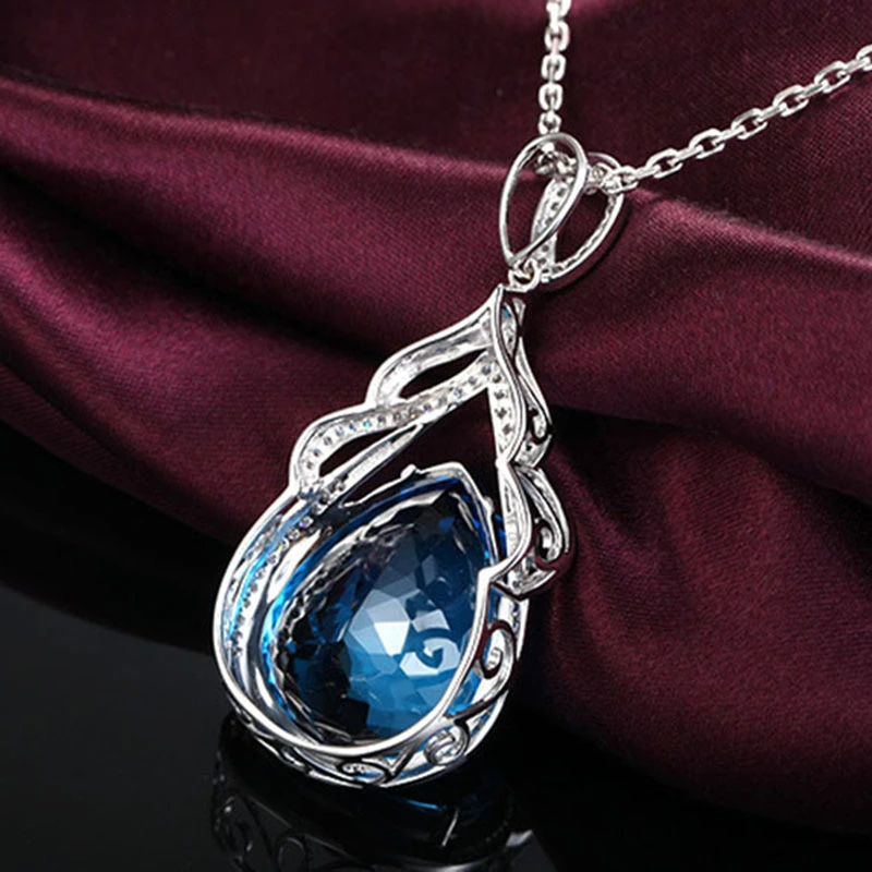 WEGARSTI, 925 пробы, серебряный, голубой топаз, ожерелье для женщин, роскошный драгоценный камень, праздничные ожерелья, хорошее ювелирное изделие для подарка