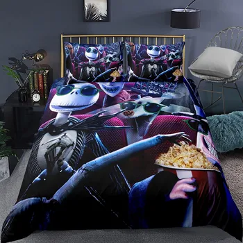 

Soft Microfiber Duvet Cover Jack Skellington with Sunglasses Bedding Christmas Night Bedspread Pillowcase Single Double Bed Sets