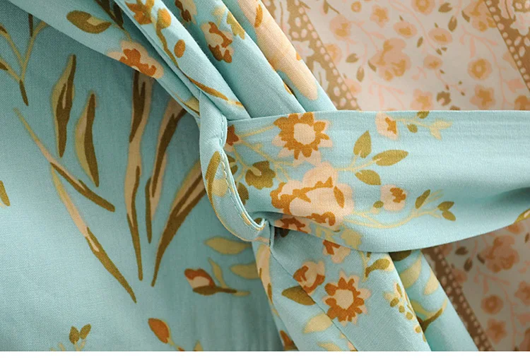 Speed Turquoise Positioning Printed Kimono Vacation Style Seaside Lace-up Sun-resistant Long Coat