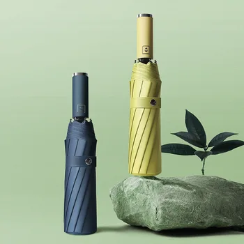 

12 Ribs Automatic Men's Big Umbrella Rain And Sun Protection 3-Stage Yellow Pink Green Black Women's Umbrella Male UV Parasol