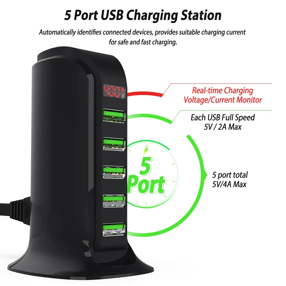 Зарядное устройство концентратор светодиодный дисплей док-станция для зарядки с USB универсальный мобильный телефон Настольный настенный домашний зарядное устройство s 5 порт мульти