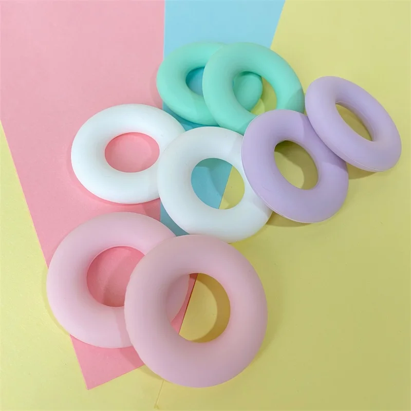 5pcs Donut Round Silicone Teether  Beads Baby Teething Ring  Food Grade Teething Necklace Toy Baby Products 3