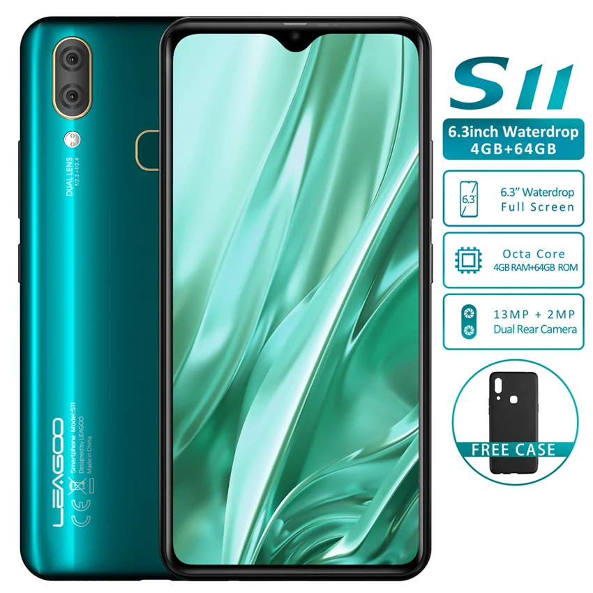 

LEAGOO S11 Android 9.0 64GB ROM Mobile Phone 6.3" Waterdrop Display Helio P22 Octa Core phones 13MP Fingerprint 4G Smartphone