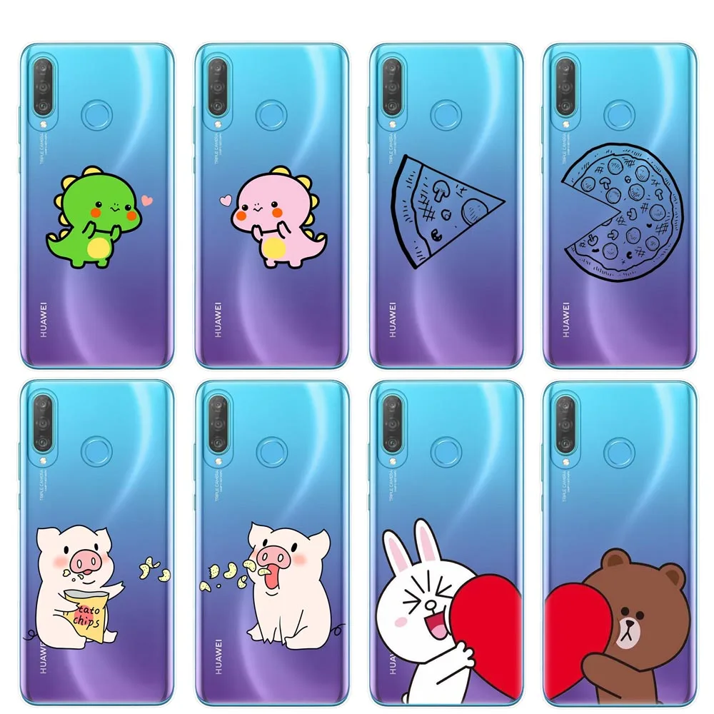 

Funny Pizza Best Friends Soft TPU Phone Case For Coque Huawei P30 P20 Lite Pro P10 P9 P8 Lite 2017 Cover Cute Dinosaur Capa Skin