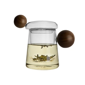 

Borosilicate Glass Tea Infuser Cup Heat-resistant Glass Flower Teacup High Borosilicate With Solid Wood Handle 360 Ml-430 Ml