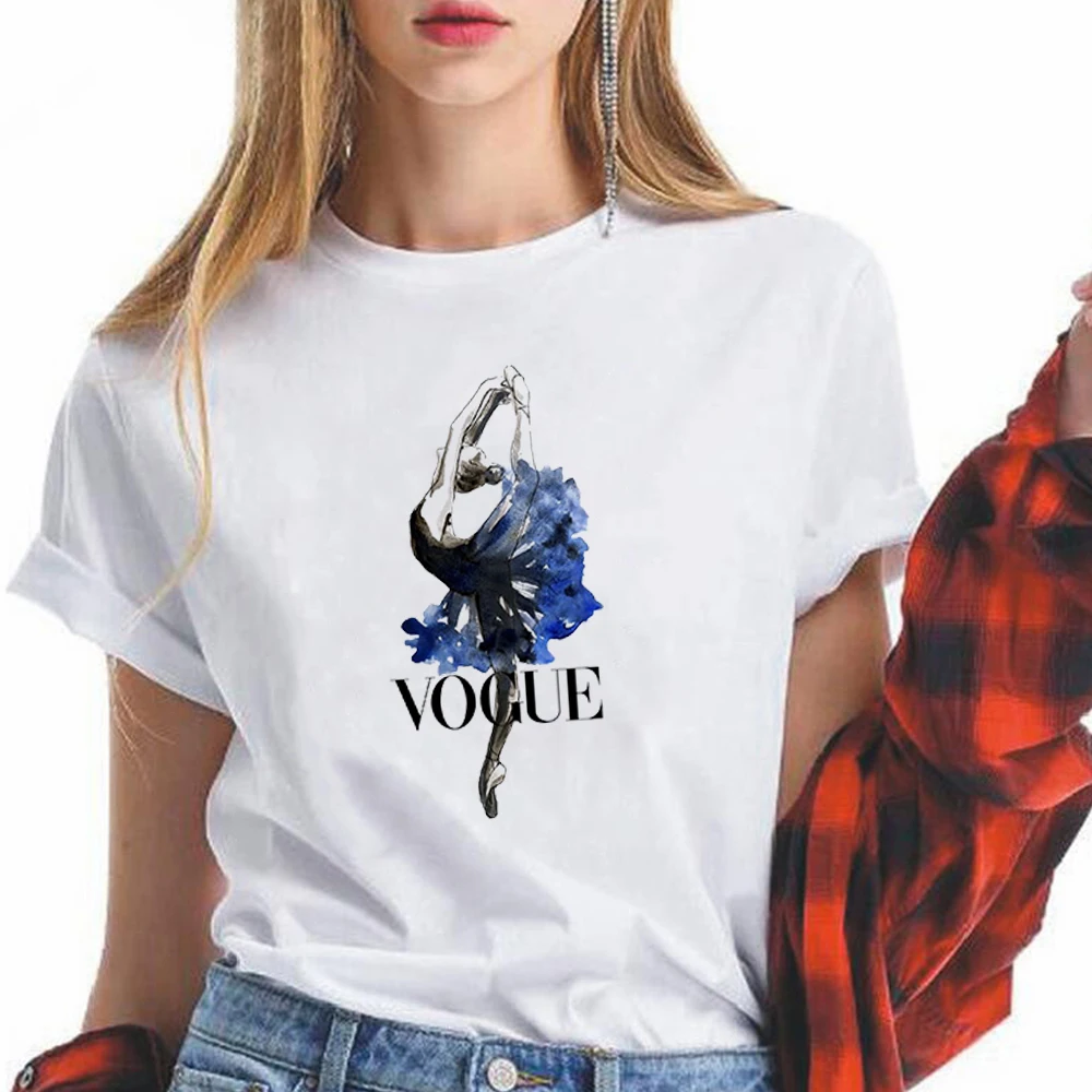 Female New Arrival Ballet Dancer Tee Shirt Casual Short Sleeve Loose Harajuku Pretty Breathable Graphic T Shirt VOGUE Tops