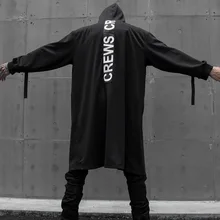 Мужской плащ, куртка, кардиган, лента, Свободный Длинный Тренч с капюшоном, Мужская Уличная Хип-хоп панк верхняя одежда в готическом стиле, ветровка