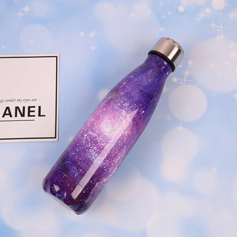 Оригинальная Спортивная бутылка для воды из нержавеющей стали, бутылка колы, термос, вакуумная двухслойная, 304, деревянная мраморная вакуумная посуда для напитков - Цвет: Starry sky - Purple
