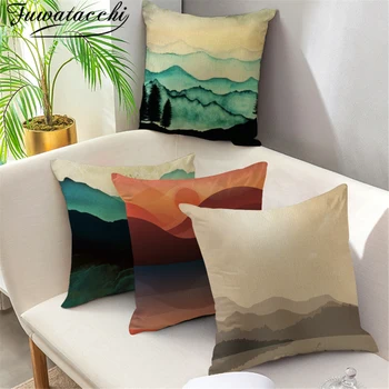 

Fuwatacchi Cushion Cover Abstract Oil Painting Linen Pillowcase Nature Landscape Style Throw Pillow Case Home Decor Sofa Car