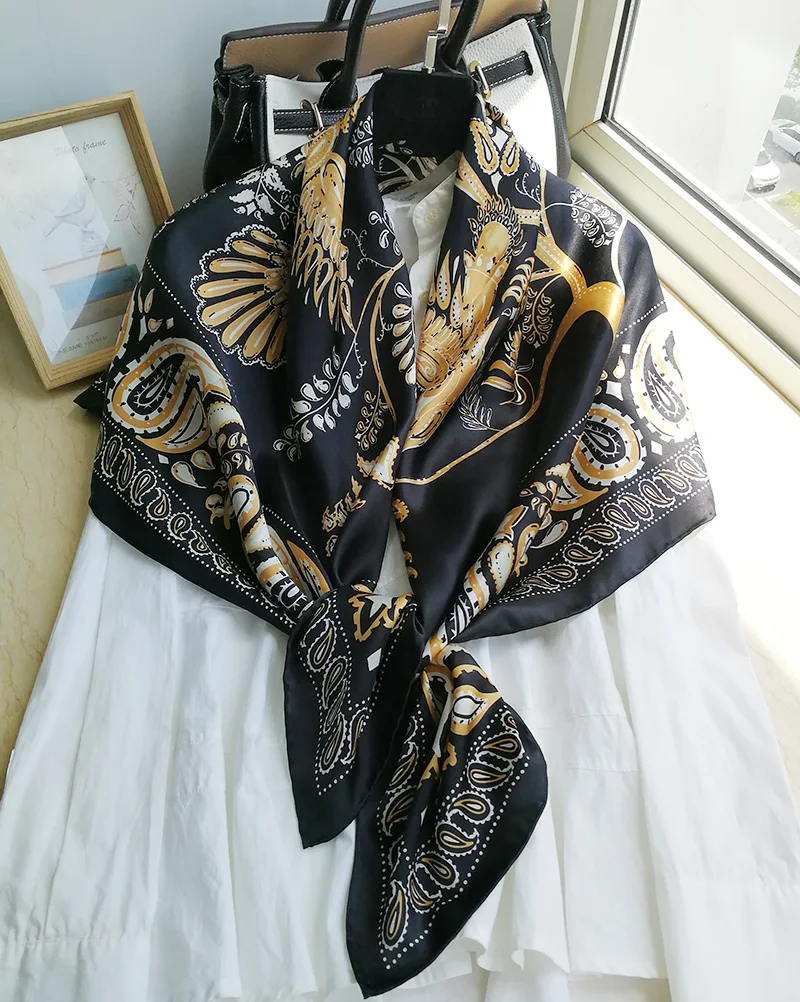 Pure Silk Satin Square Big Scarf Shawl Wrap Kerchief 43.3"x43.3" WJ055