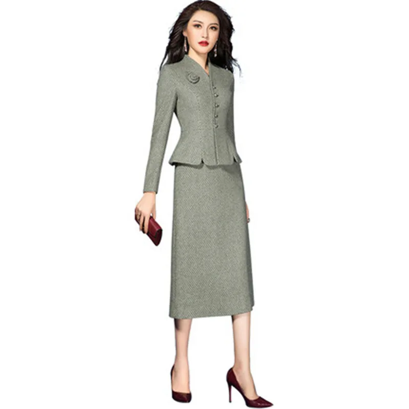 Женское шерстяное платье комплект из двух предметов винтажная куртка с длинным