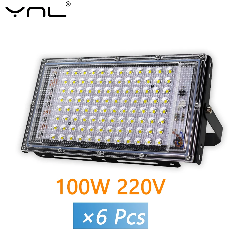 6pcs LED Flood Llight 100W AC 220V Garden Park Floodlight 230V 240V Spotlight Outdoor Highway Building Lighting LED Streetlight