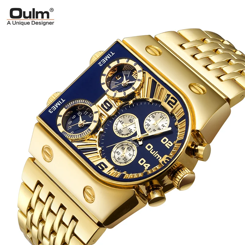 2024 New Oulm Quartz Watches Men Military Wristwatch Luxury Brand Golden Stainless Steel Male Watch Big Relogio Masculino images - 6