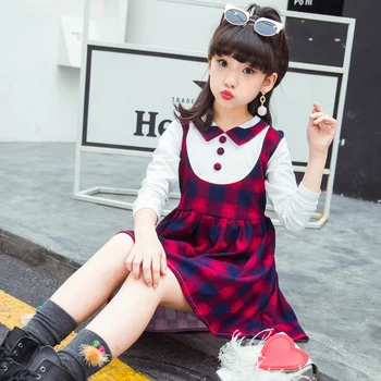 

Girl Plaid Dress Kids Long Sleeved Casual Shirt Dresses Children's Princess Party Dress Teenager Girls Cotton Full Print