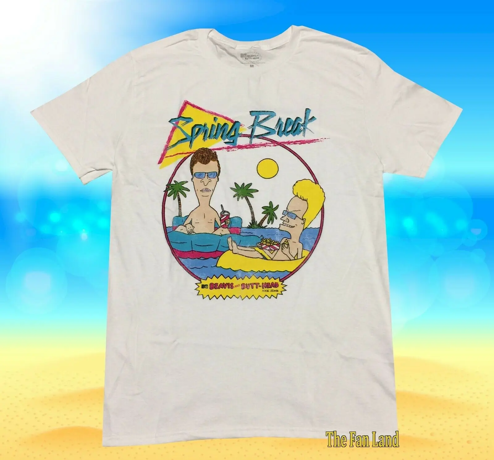 Nuova Maglietta Vintage Da Uomo Mtv Beavis E Butthead Spring Break Beach