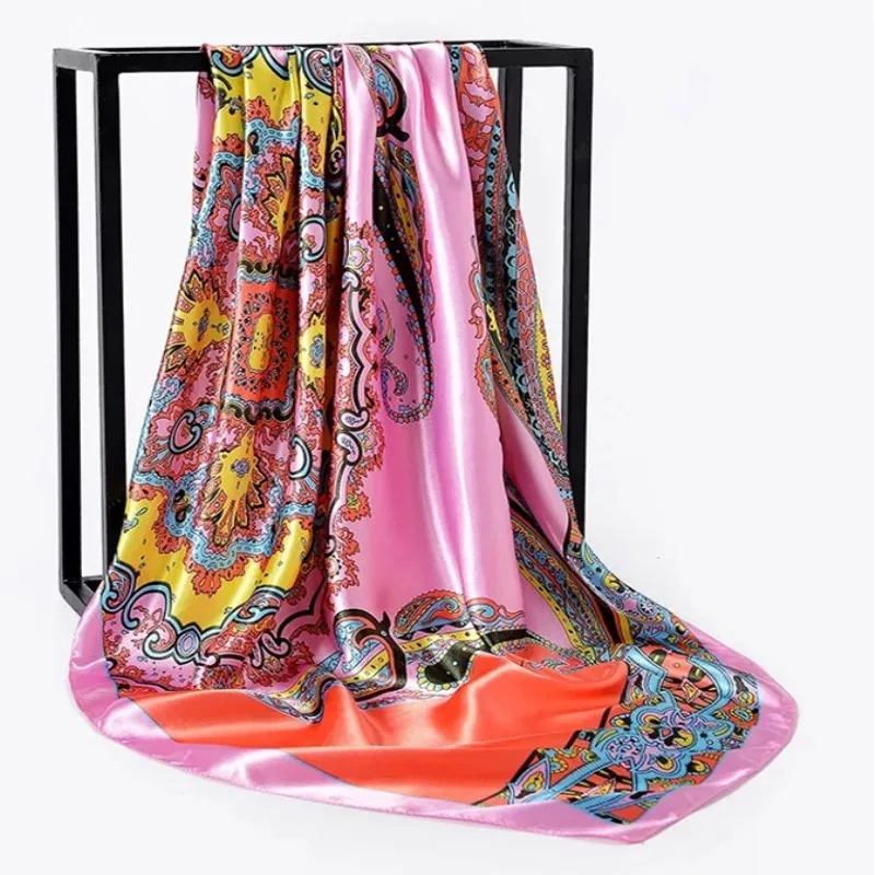 Шелковые шарфы Foulard 90*90 см квадратная голова хиджаб шарф Женский шифон шаль Бандана обертывание глушитель парео - Цвет: 30