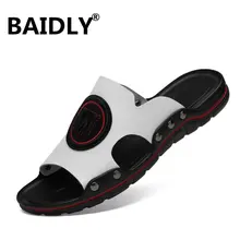 Новинка; большие размеры; кожаные мужские сандалии; Летние вьетнамки из воловьей кожи; качественные мужские шлепанцы; повседневные пляжные шлепанцы для улицы