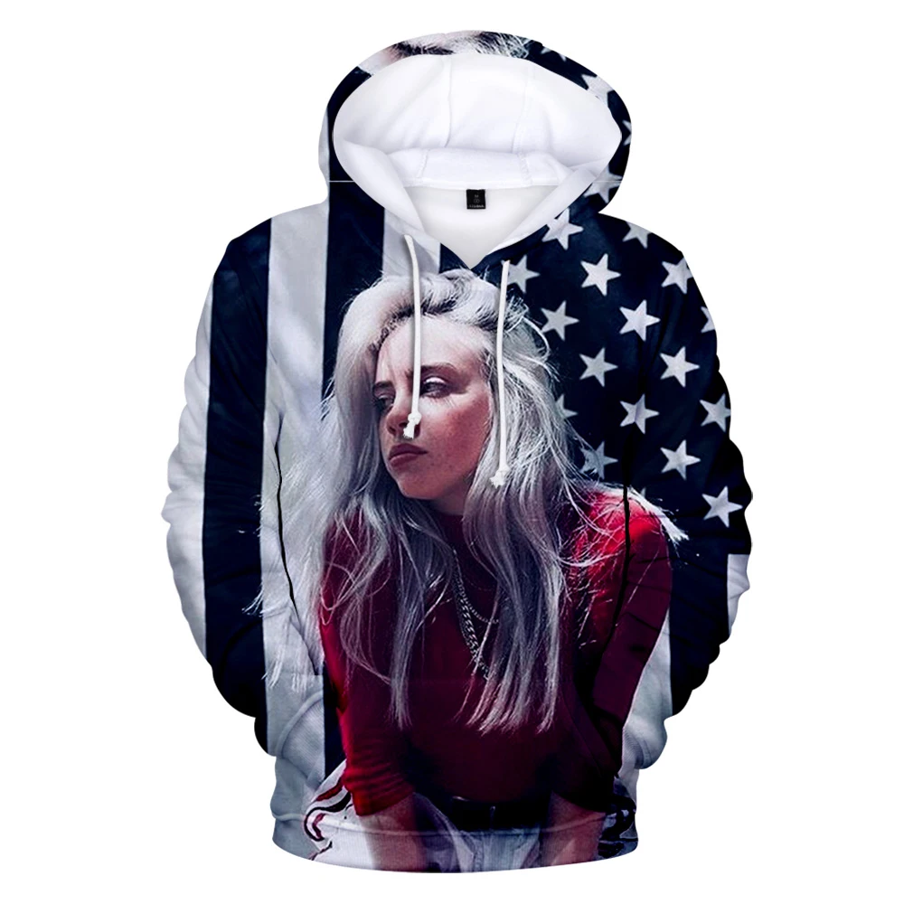 New Print American singer Billie Eilish 3D Hoodies Women Men Sweatshirt Harajuku children pullovers 3D Billie Eilish Girls Hoody