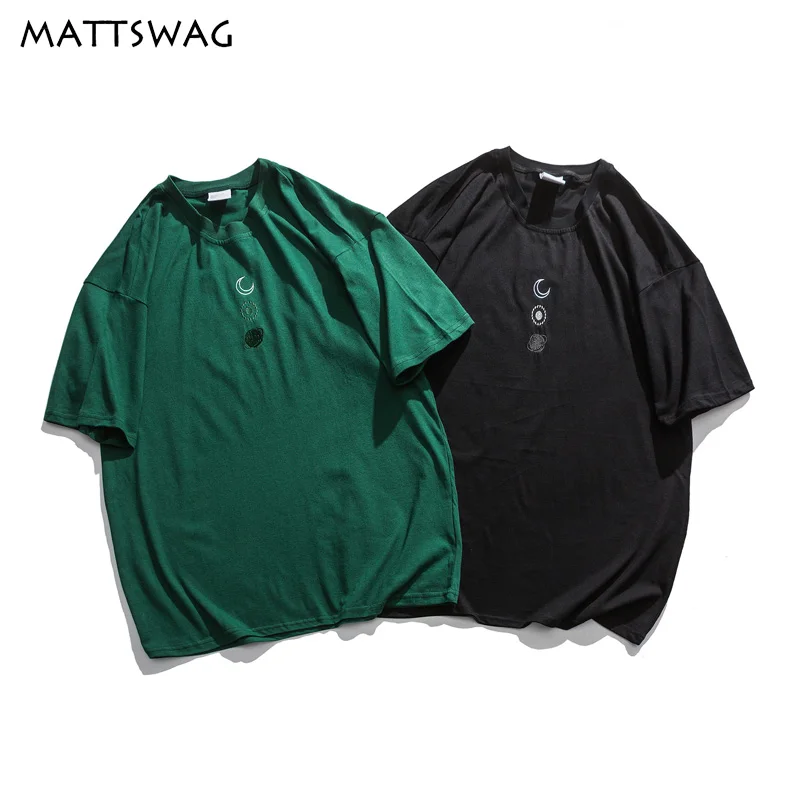 MATTSWAG Solid Embroidery Men/Women T Shirts 2020 Cotton Oversized Shirt for Mens Casual Loose Couples Clothes Summer Top USA | Мужская