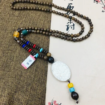 

Zheru natural white stone pattern pendant with three-color bead necklace exquisite men and women sweater chain