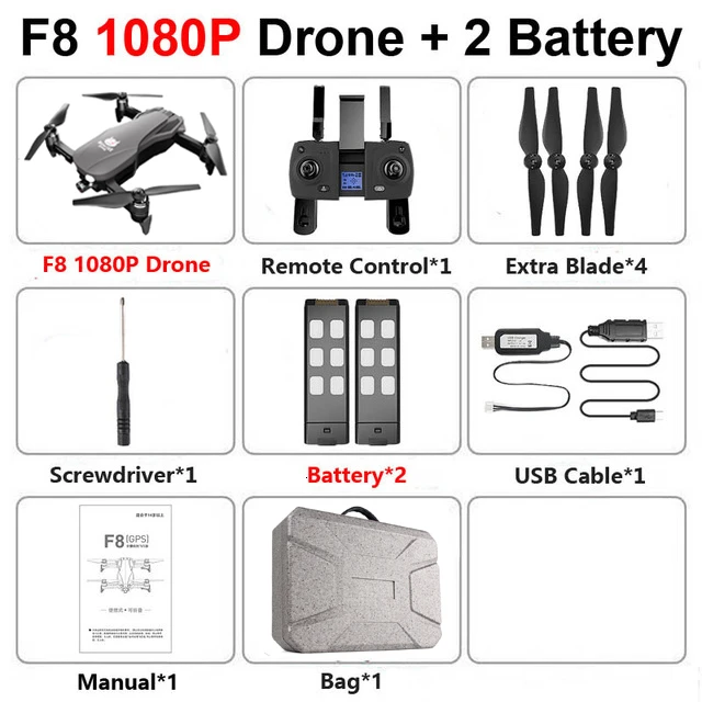 F8 gps Дрон с камерой 4K 1080P HD двухосевой антивибрационный самостабилизирующийся шарнир RC Дрон wifi FPV складной Квадрокоптер бесщеточный - Цвет: 1080P 2Battery Bag