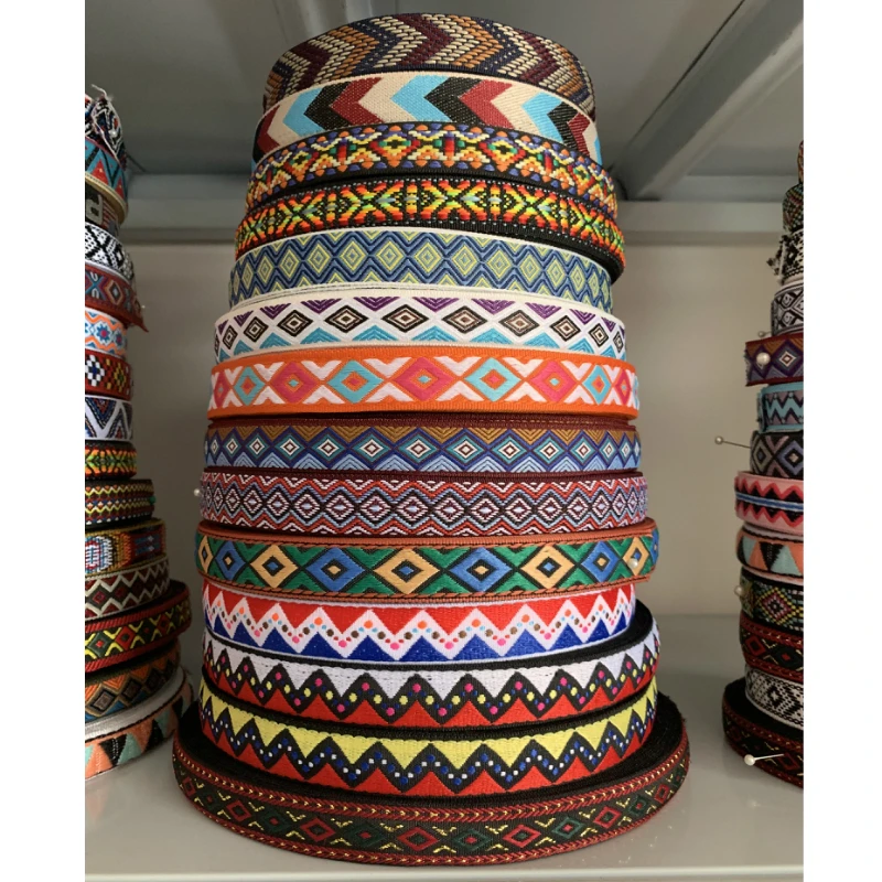 0.75 Inch 20MM Colorful Geometric Single Face Jacquard Embroidered Ribbons DIY Apparel Wrapping Trim Sewing Accessories 5 Yards