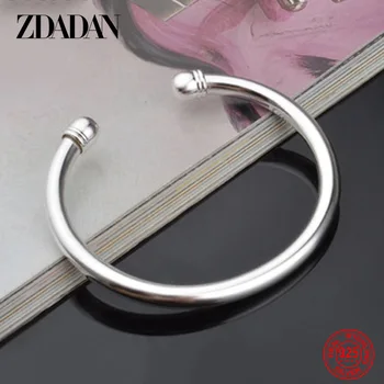 ZDADAN-925 스털링 실버 심플 더블 비즈 오픈 커프 팔찌 & 팔찌, 여성용 웨딩 주얼리 파티 선물