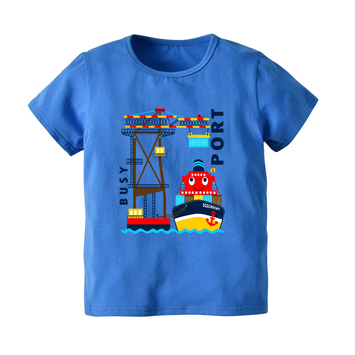 Новинка года, стильная футболка с короткими рукавами для мальчиков летняя футболка с короткими рукавами в европейском и американском стиле, темно-синяя футболка с рисунком для больших мальчиков пиратский корабль
