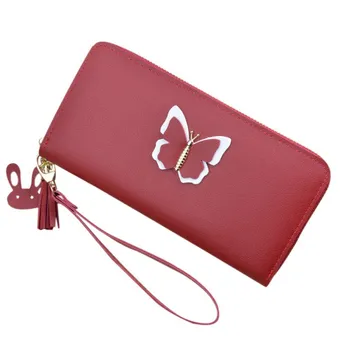 

New Women's Wallet Female Korean Butterfly Large-Capacity Simple Solid Color Mobile Phone Bag Wallet