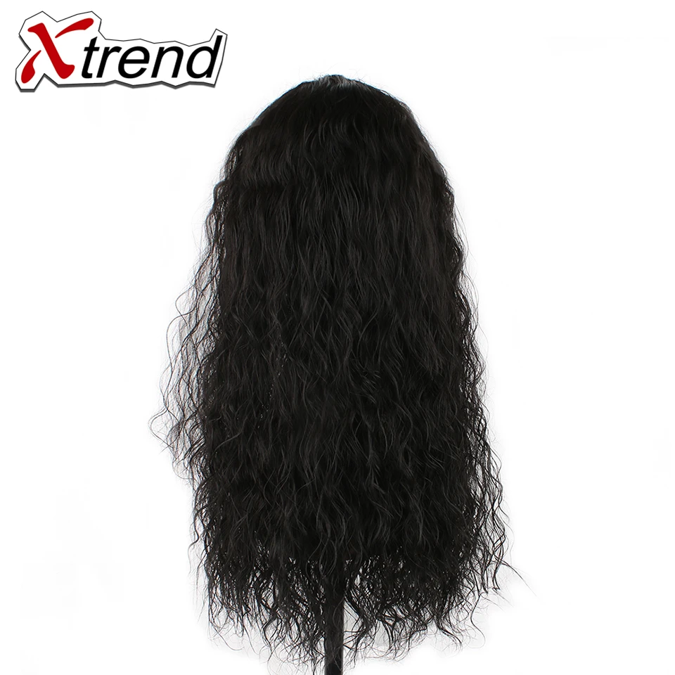 Xtrend 22 дюймов Длинные Синтетические парики для Африки для женщин волна воды прически на кружеве парики высокой температуры волокна черного цвета
